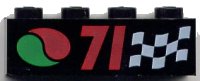 LEGO part Brick 1 x 4 with Octan Logo, Red '71', and White Checkered Flag Pattern 3010pb014