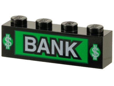 LEGO onderdeel Brick 1 x 4 with Bank and Dollar Signs Pattern (3010pb016)
