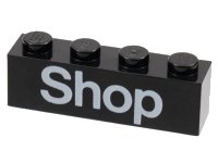 LEGO part Brick 1 x 4 with White 'Shop' Pattern 3010pb029