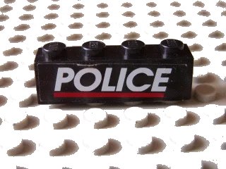 LEGO onderdeel Brick 1 x 4 with White 'POLICE' Red Line on Black Background Pattern (Sticker) - Set 6598 (3010pb080)