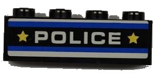 LEGO onderdeel Brick 1 x 4 with Blue and White Stripes, 'POLICE' and 2 Yellow Stars Pattern (Sticker) - Set 8197 (3010pb150)