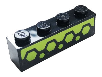 LEGO onderdeel Brick 1 x 4 with Lime Hexagons Pattern (Sticker) - Set 60258 (3010pb307)