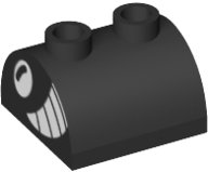 LEGO part Slope, Curved 2 x 2 Double with 2 Hollow Studs with White Eye and Smile with Teeth Pattern on Both Ends (Super Mario Torpedo Ted Face) 30165pb06