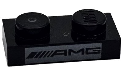 LEGO part Plate 1 x 2 with AMG Logo on Silver Background Pattern (3023pb09)