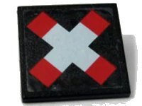 LEGO part Road Sign 2 x 2 Square with Clip with Crossed Bars (Train Crossing) Pattern (Sticker) - Set 10128 30258pb012