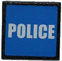 LEGO onderdeel Road Sign 2 x 2 Square with Clip with White 'POLICE' on Blue Background Pattern (Sticker) - Set 7498 30258pb026