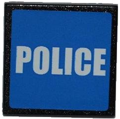 LEGO onderdeel Road Sign 2 x 2 Square with Clip with White 'POLICE' on Blue Background Pattern (Sticker) - Set 7498 (30258pb026)