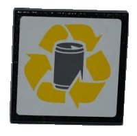 LEGO onderdeel Road Sign 2 x 2 Square with Clip with Yellow Recycling Arrows and Drink Can Pattern (Sticker) - Set 4206 30258pb028