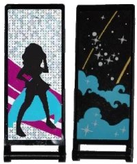 LEGO part Bandiera 7 x 3 con Manico a Barra con Motivo Fumo Blu Azzurro Medio, Stelle e Strisce Oro / Silhouette Ballerina Femminile Nero Tipo 1 (Adesivi) - Set 41105 30292pb021