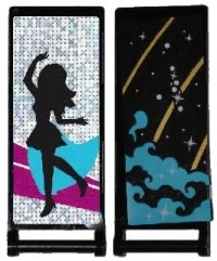 LEGO onderdeel Vlag 7 x 3 met Balk Handvat met Medium Azure Rook, Sterren en Gouden Strepen / Zwart Vrouwelijke Danser Silhouet Type 2 Patroon (Stickers) - Set 41105 30292pb022