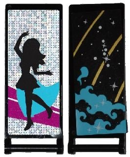 LEGO onderdeel Vlag 7 x 3 met Balk Handvat met Medium Azure Rook, Sterren en Gouden Strepen / Zwart Vrouwelijke Danser Silhouet Type 2 Patroon (Stickers) - Set 41105 (30292pb022)
