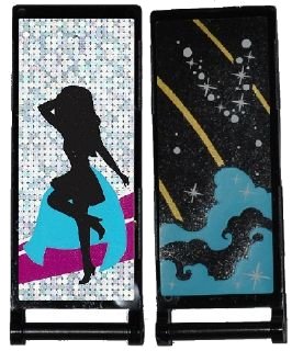 LEGO onderdeel Vlag 7 x 3 met staafgreep met Medium Azure Smoke, Stars en Gold Stripes / Black Female Dancer Silhouette Type 3 Patroon (Stickers) - Set 41105 (30292pb023)