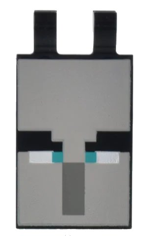 LEGO onderdeel Tile, Modified 2 x 3 with 2 Clips with Minecraft Pixelated Black Eyebrows, Dark Turquoise Eyes and Dark Bluish Gray Nose Pattern (30350bpb108)