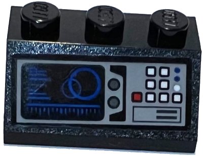 LEGO onderdeel Slope 45 2 x 3 with Light Bluish Gray Control Panel with White and Red Buttons and Blue Circles and Bar Chart on Screen Pattern (Sticker) - Set 75315 (3038pb13)