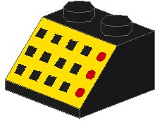 LEGO onderdeel Slope 45 2 x 2 with 12 Buttons and 3 Red Lamps on Yellow Background Pattern (3039p33)