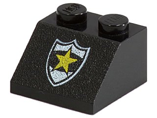 LEGO part Slope 45 2 x 2 with Police Yellow Star Badge Pattern (3039pb017)