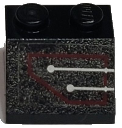 LEGO part Slope 45 2 x 2 with Silver Circuitry, 2 Lines Straight in Red Outline Pattern (Sticker) - Set 7702 (3039pb052)