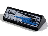 LEGO part Slope 45 2 x 4 Double with Blue and White Headlight Pattern 3041pb001