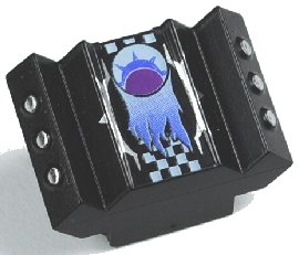 LEGO part Stein, modifiziert 2 x 2 ohne Noppen, schräg mit abgewinkelten Seitenblockerweiterungen und Stachelmuster (30601pb02)