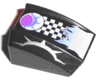 LEGO part Slope, Curved 2 x 2 Lip with Checkered Stripe and Flames Pattern (Spiky) 30602pb014
