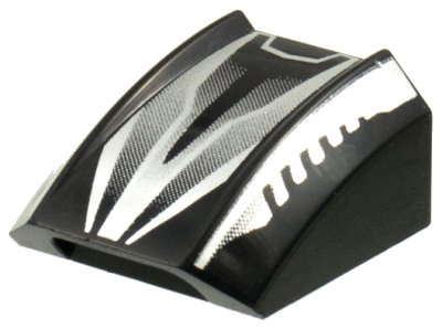 LEGO part Slope, Curved 2 x 2 Lip with Sleek Silver and Black Pattern (30602pb016)