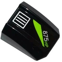 LEGO onderdeel Slope, Curved 2 x 2 Lip with Silver Grille, Lime Stripe and '875HP' Pattern (Sticker) - Set 60085 (30602pb072)