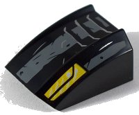 LEGO part Slope, Curved 2 x 2 Lip with Silver Vents and Yellow Hood Latches Pattern 30602pb099