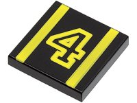 LEGO part Tile 2 x 2 with Number  4 Yellow Outline and Stripes Pattern 3068pb0010