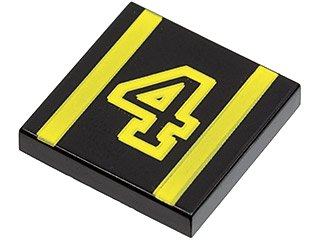 LEGO part Tile 2 x 2 with Number  4 Yellow Outline and Stripes Pattern (3068pb0010)