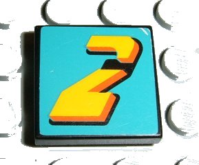 LEGO onderdeel Tegel 2 x 2 met Getal 2 Geel op Turquoise Achtergrond Patroon (Sticker) - Set 8202 (3068pb0027)