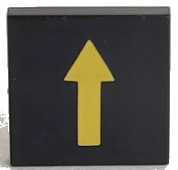 LEGO part Tile 2 x 2 with Arrow Thin Yellow without Black Border Pattern 3068pb0116