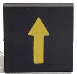 LEGO onderdeel Tile 2 x 2 with Arrow Thin Yellow without Black Border Pattern (3068pb0116)