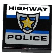 LEGO part Tile 2 x 2 with 'HIGHWAY POLICE' and Police Yellow Star Badge Pattern  (Sticker) - Set 8197 3068pb0454