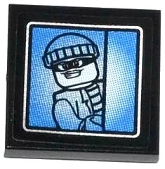 LEGO onderdeel Tile 2 x 2 with Bandit Minifigure on Surveillance Screen Pattern (Sticker) - Set 60044 (3068pb0847)
