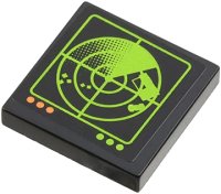 LEGO part Tile 2 x 2 with Lime Radar Screen, 3 Orange Buttons and 3 Lime Buttons Pattern (Sticker) - Set 60034 3068pb0852