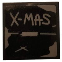 LEGO part Tile 2 x 2 with Dark Bluish Gray 'X-MAS' and Tape on Black Background Pattern (Sticker) - Set 75810 3068pb1287