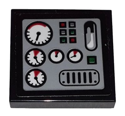 LEGO onderdeel Tile 2 x 2 with Gauges and Buttons on Light Bluish Gray Background Pattern (Sticker) - Set 60198 (3068pb1315)