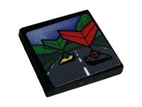LEGO part Tile 2 x 2 with Screen with Road, Cars, Trees, Sky, and Green and Red Chevrons Pattern (Sticker) - Set 42096 3068pb1353
