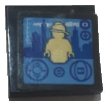 LEGO onderdeel Tile 2 x 2 with Gold Fireman Minifigure Statue, City Skyline and Control Panel Pattern (Sticker) - Set 60207 (3068pb1377)