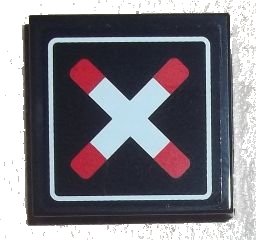 LEGO part Fliese 2 x 2 mit gekreuzten Balken mit abgerundeten Enden und dickem Rahmen (Bahnübergang) Muster (Aufkleber) - Set 7936 (3068pb1443)