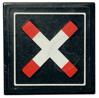 LEGO onderdeel Tile 2 x 2 with Crossed Bars with Squared Ends and Thin Border (Train Crossing) Pattern (Sticker) - Sets 60051 / 60098 (3068pb1444)