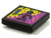 LEGO part Azulejo 2 x 2 with BeatBit Album Cover - Black Minifigure in Yellow and Purple Splotches Pattern 3068pb1567