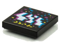 LEGO onderdeel Tile 2 x 2 with BeatBit Album Cover - Dark Azure, White, Magenta and Yellow Jagged Stripes and Rectangles Pattern 3068pb1580