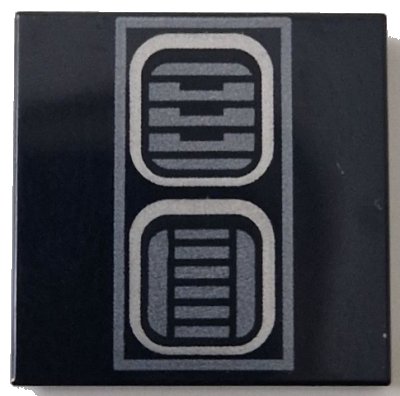 LEGO part Tile 2 x 2 with Dark Silver SW R2-D2 Astromech Droid Vents with Rectangle Border Pattern (3068pb2462)