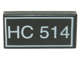 LEGO onderdeel Tile 1 x 2 with White 'HC 514' Text Pattern (3069pa1)