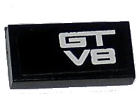 LEGO part Tile 1 x 2 with White 'GT' and 'V8' Pattern (Sticker) - Set 8196 3069pb0123