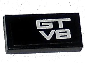 LEGO onderdeel Tile 1 x 2 with White 'GT' and 'V8' Pattern (Sticker) - Set 8196 (3069pb0123)