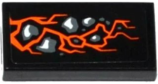 LEGO onderdeel Tile 1 x 2 with Orange Cracks and Stones Pattern (Sticker) - Set 70747 (3069pb0390)
