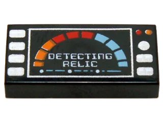 LEGO onderdeel Tile 1 x 2 with Silver Buttons, Meter and 'DETECTING RELIC' Pattern (3069pb0414)