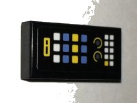 LEGO part Tile 1 x 2 with Batcomputer Control Console Yellow, Blue and White Square Buttons / Lights Pattern (Sticker) - Set 70909 3069pb0535
